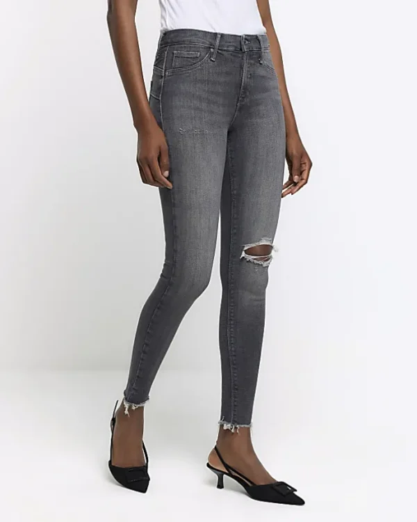 Grey high waisted bum sculpt ripped jeggings