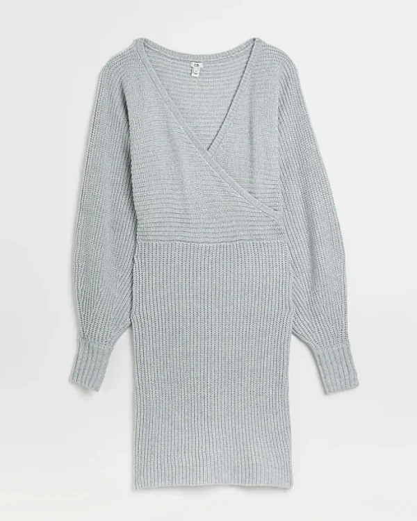 Grey knit long sleeve jumper mini dress