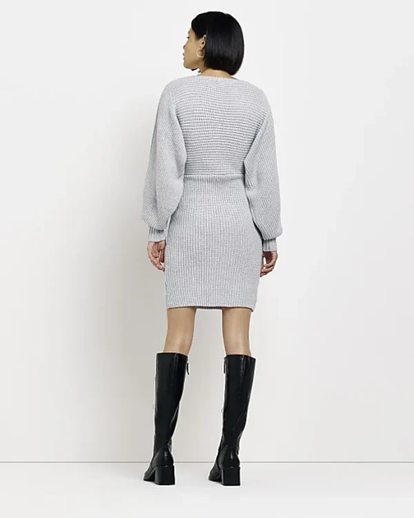 Grey knit long sleeve jumper mini dress