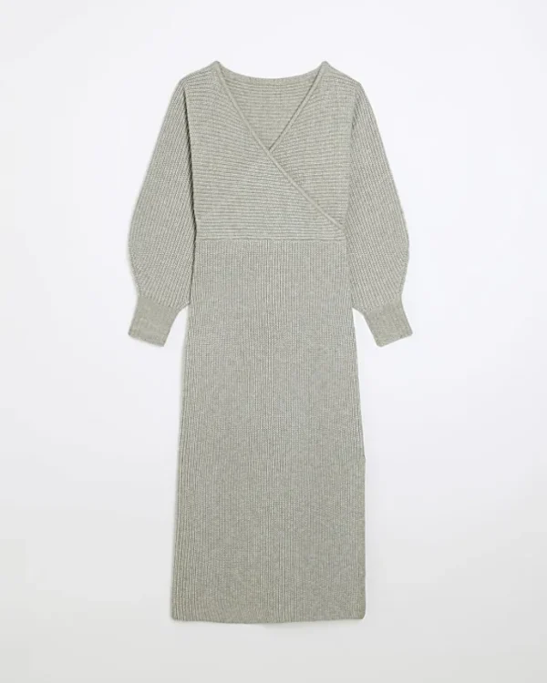 Grey knit wrap jumper midi dress