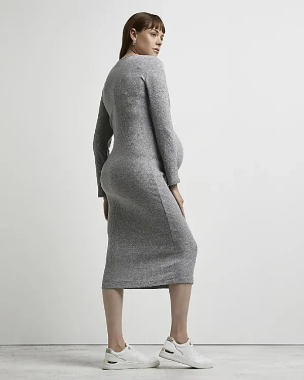 Grey maternity midi dress