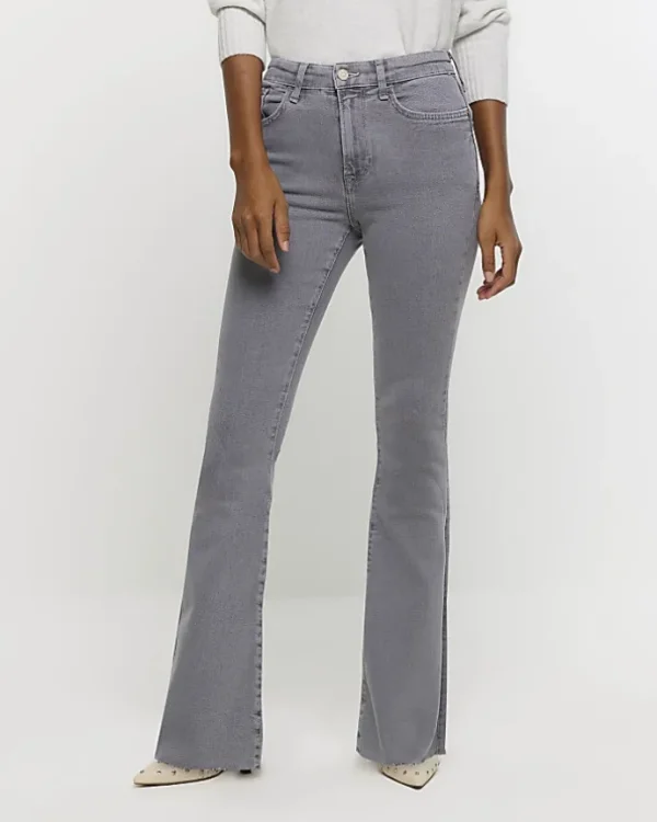 Grey mid rise tummy hold flared jeans