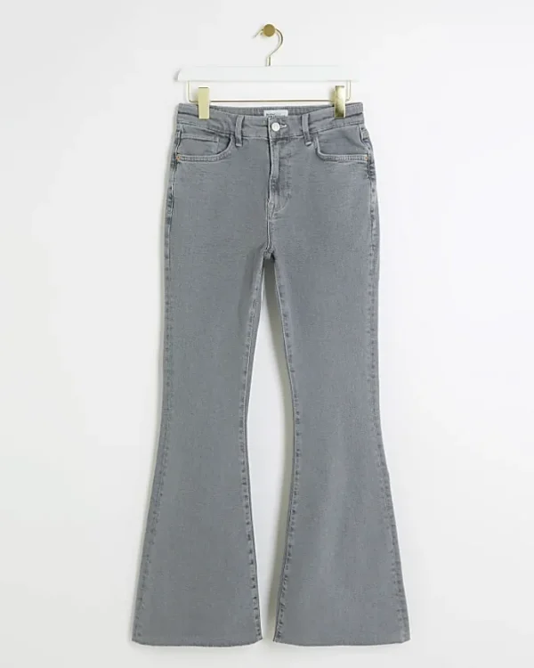 Grey mid rise tummy hold flared jeans