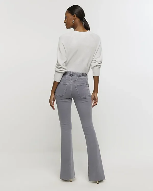 Grey mid rise tummy hold flared jeans