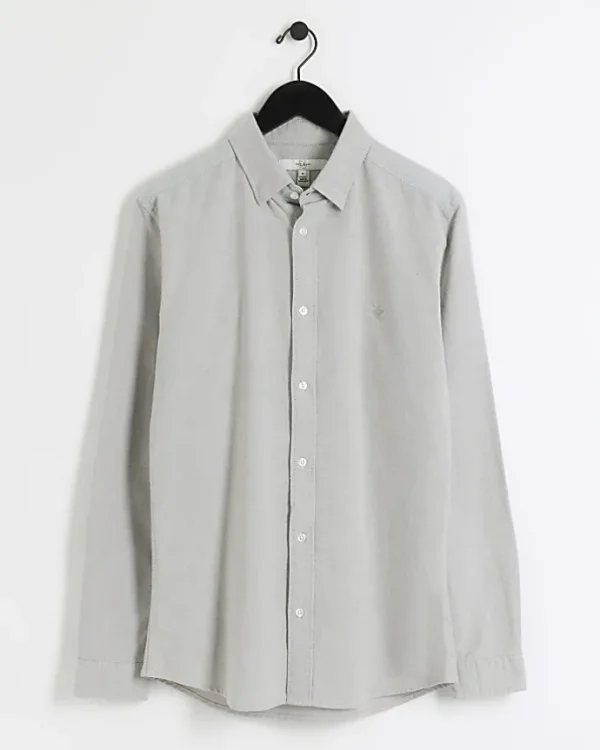 Grey muscle fit oxford smart shirt