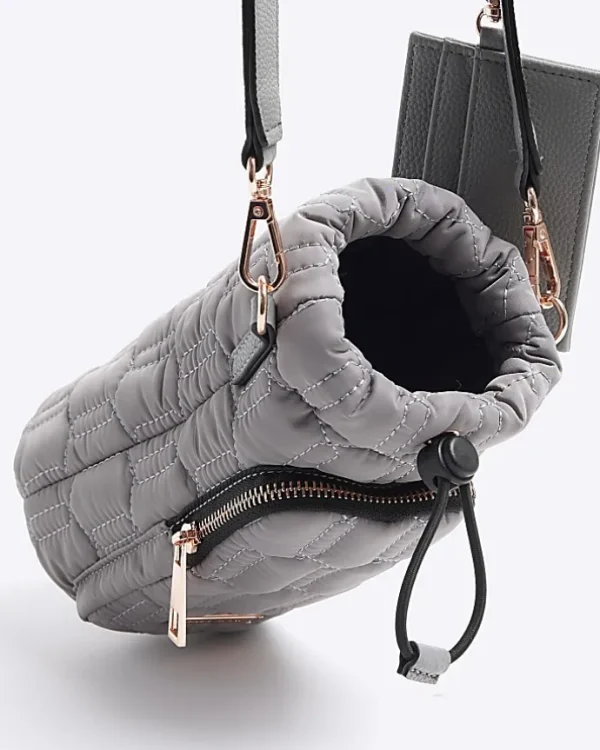 Grey quilted bottle holder bag