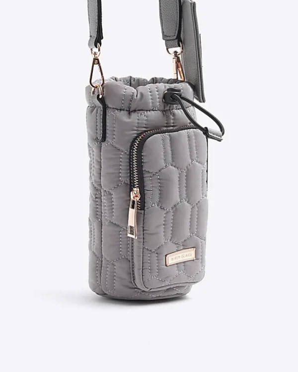 Grey quilted bottle holder bag