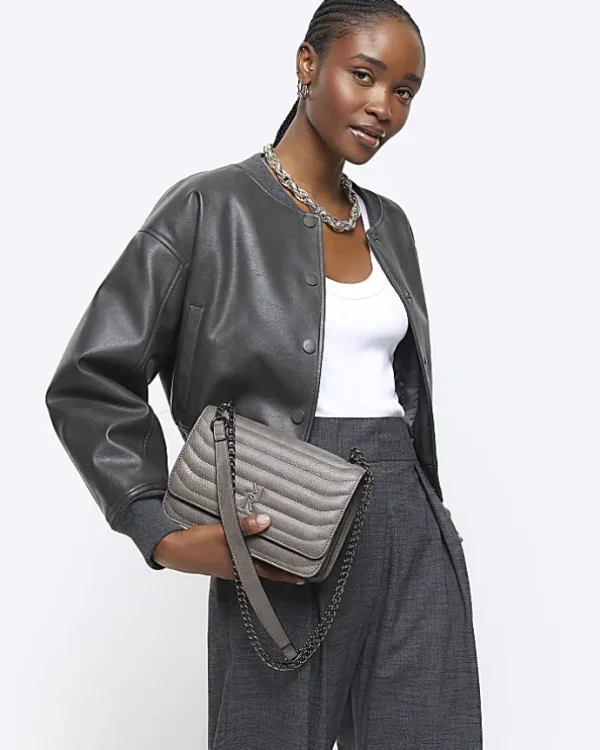 Grey quilted chain shoulder bag