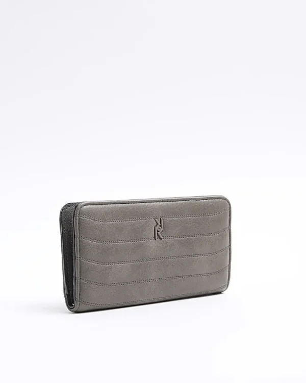 Grey quilted foldout purse