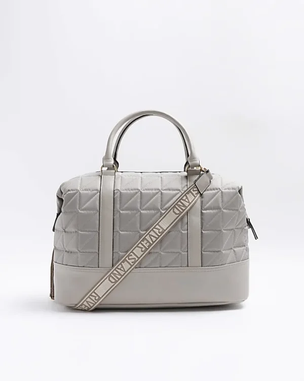 Grey quilted zip travel bag