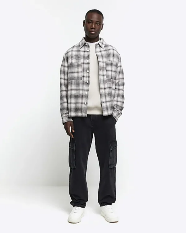 Grey regular fit check long sleeve overshirt