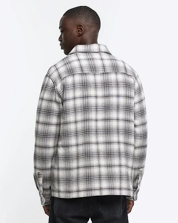 Grey regular fit check long sleeve overshirt