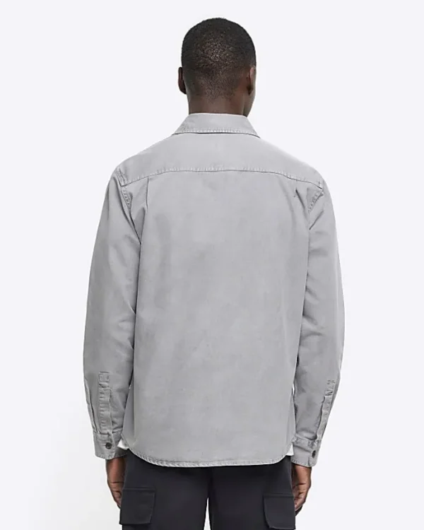 Grey regular fit chest pocket shirt