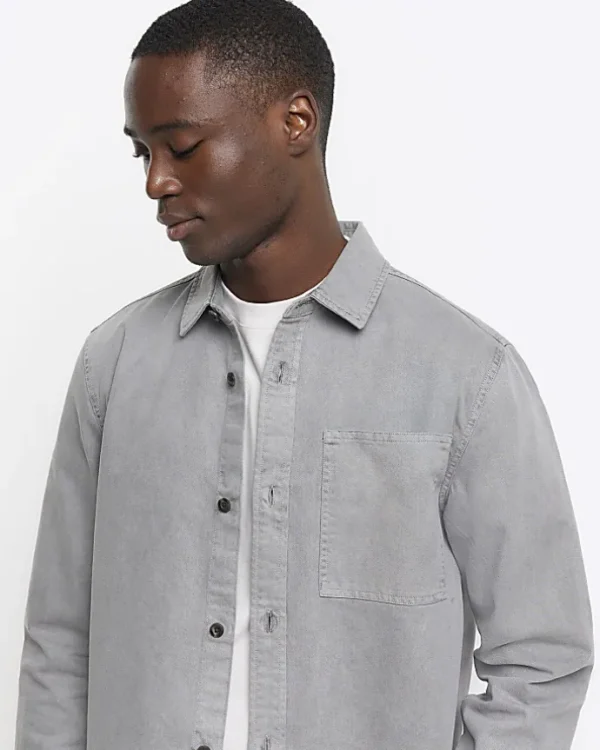 Grey regular fit chest pocket shirt