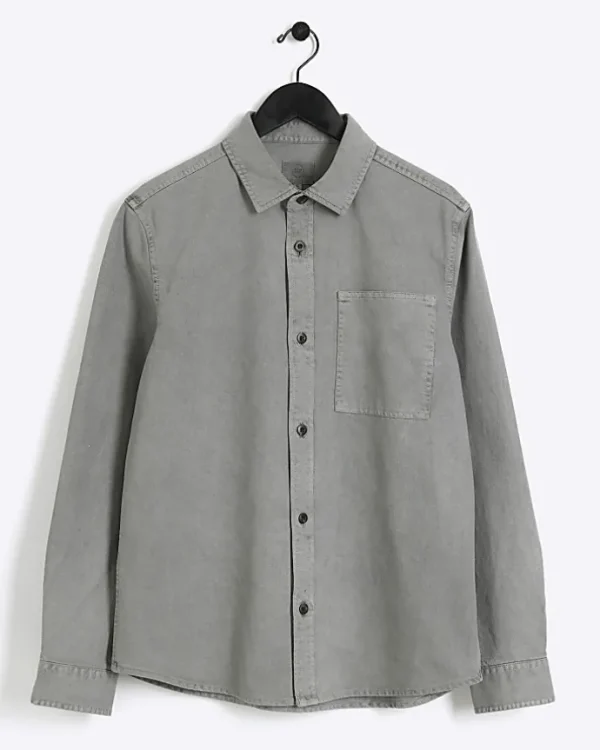 Grey regular fit chest pocket shirt