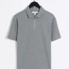 Grey regular fit Herringbone half zip polo