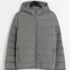 Grey regular fit hooded puffer jacket