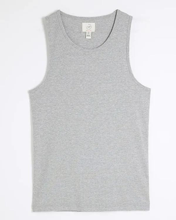 Grey regular fit rib vest