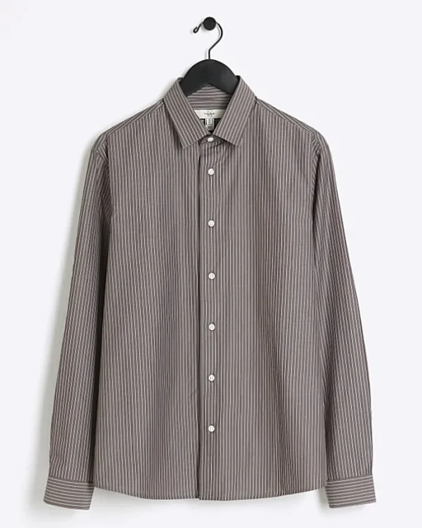 Grey regular fit stripe long sleeve shirt