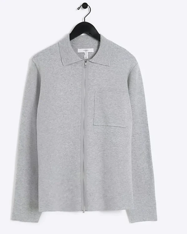 Grey regular fit zip up jumper