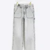 Grey relaxed straight cargo jeans