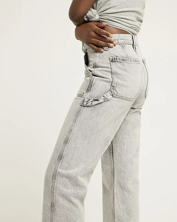 Grey relaxed straight cargo jeans