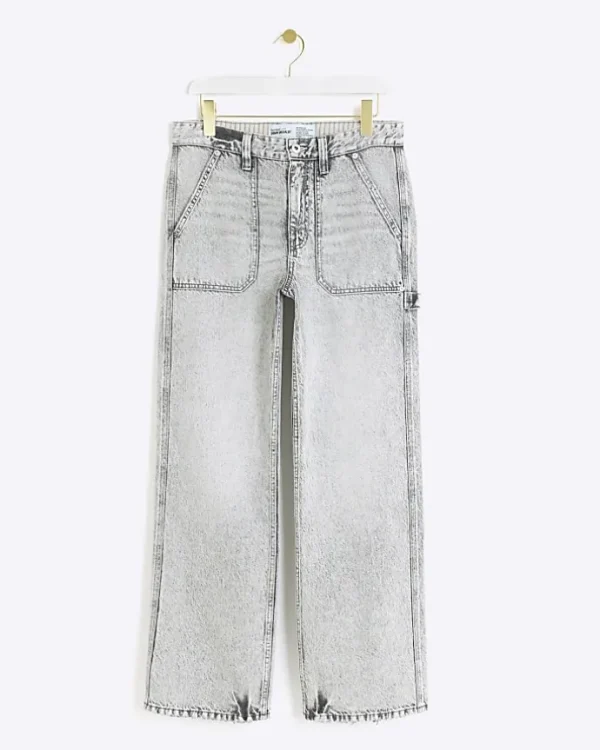 Grey relaxed straight cargo jeans