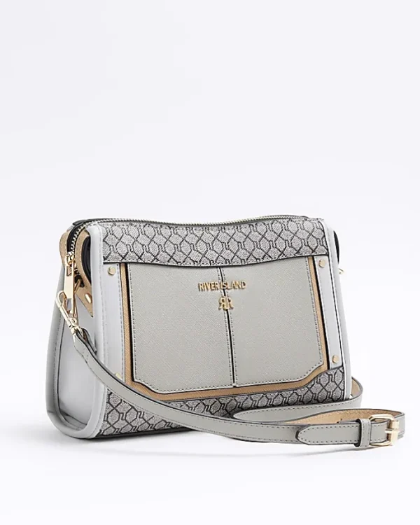 Grey RI monogram panel cross body bag