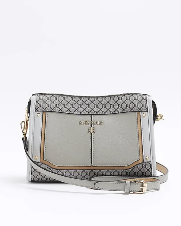 Grey RI monogram panel cross body bag