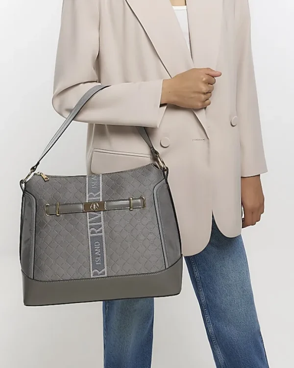 Grey RI monogram webbing tote bag