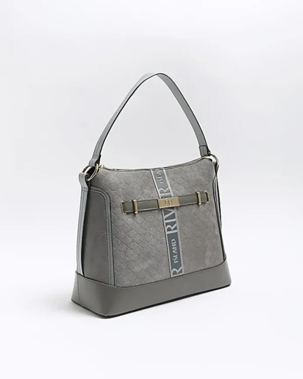 Grey RI monogram webbing tote bag