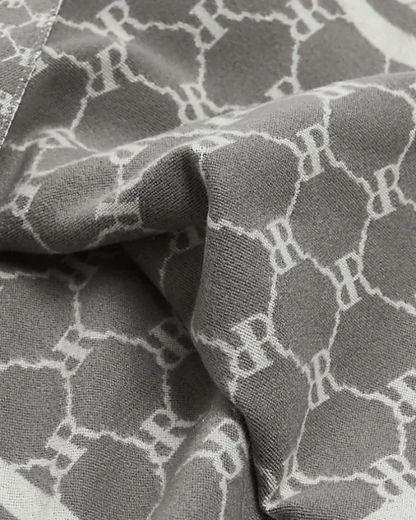 Grey RI reversible monogram scarf