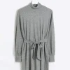 Grey rib belted jumper mini dress