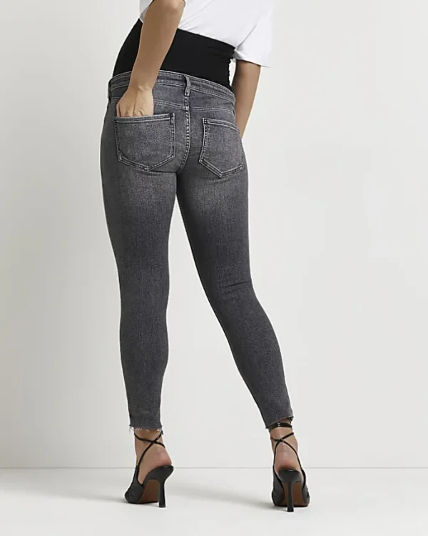 Grey ripped mid rise maternity skinny jeans