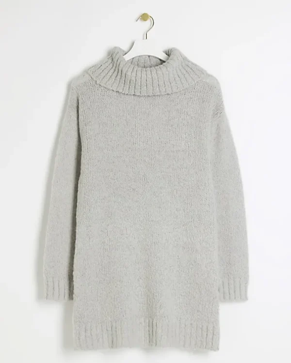 Grey roll neck jumper dress mini