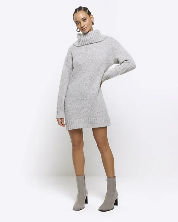 Grey roll neck jumper dress mini