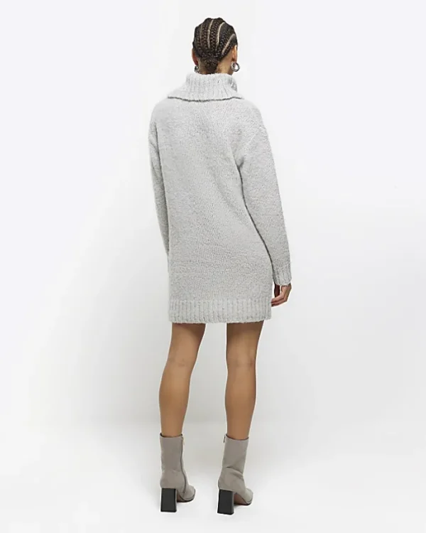 Grey roll neck jumper dress mini