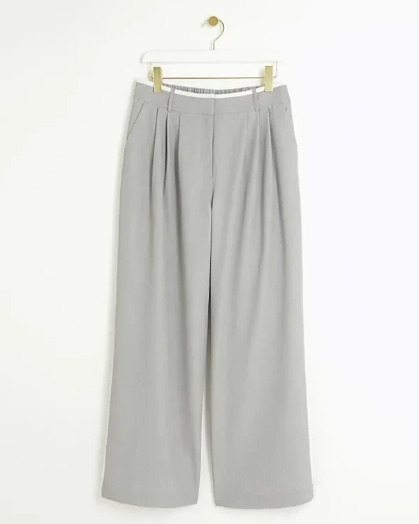 Grey side stripe wide leg trousers