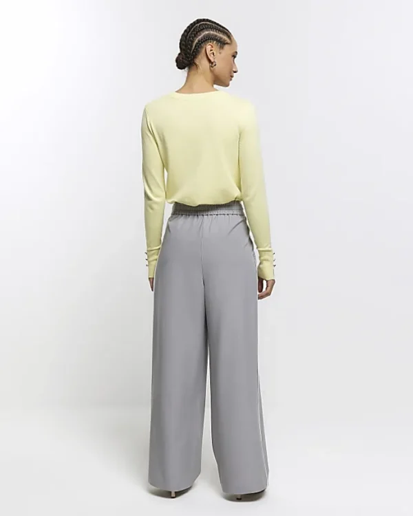 Grey side stripe wide leg trousers