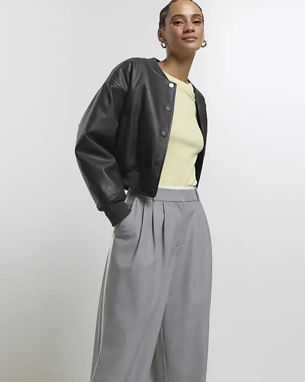 Grey side stripe wide leg trousers