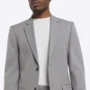 Grey skinny fit twill suit jacket