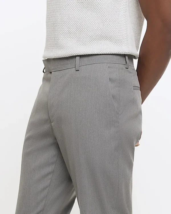 Grey skinny fit twill suit trousers