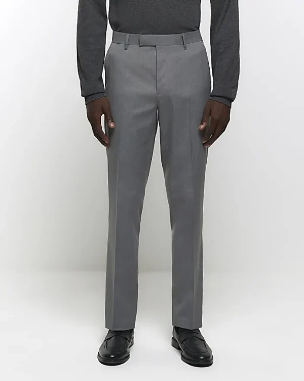 Grey skinny fit twill suit trousers