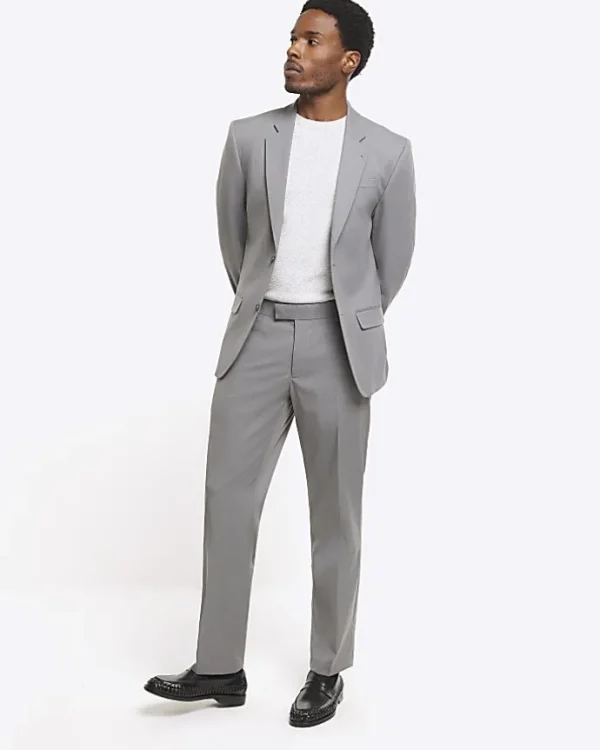 Grey skinny fit twill suit jacket