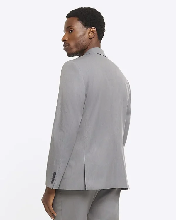 Grey skinny fit twill suit jacket