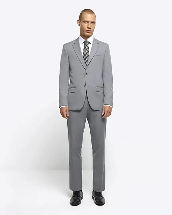 Grey Skinny fit twill suit waistcoat