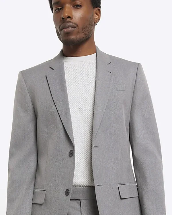 Grey skinny fit twill suit jacket