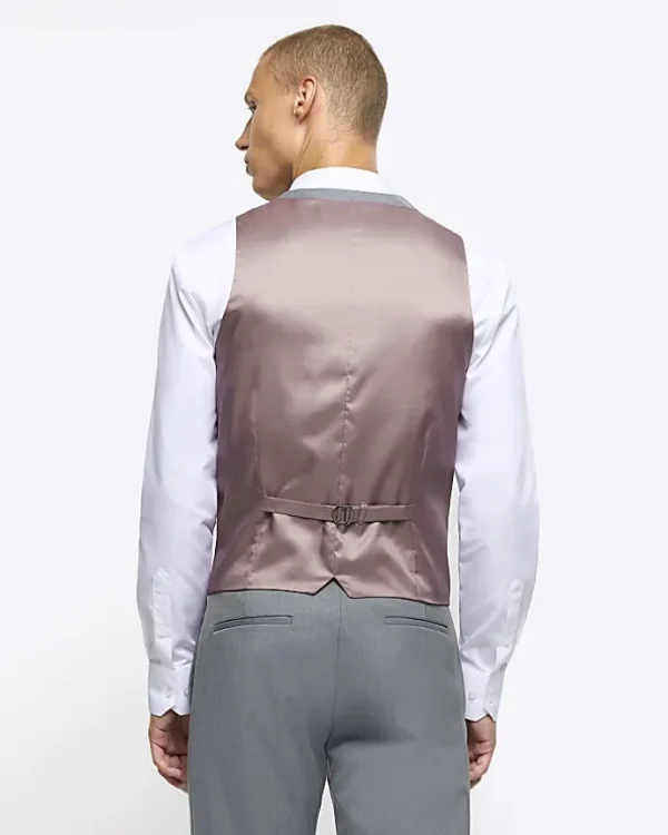 Grey Skinny fit twill suit waistcoat