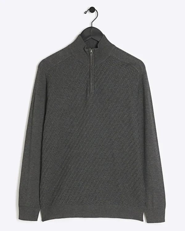 Grey slim fit cable half zip jumper