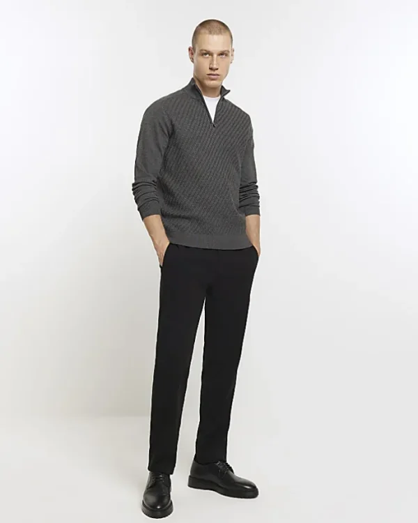 Grey slim fit cable half zip jumper